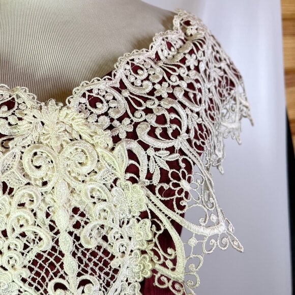 Vintage 80s Loralie Size 8 Red Off-the-Shoulder Dress Lace Victorian Look - Picture 6 of 14